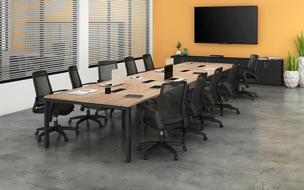 hmob for office Staff Branco Artico e Noce Amendoa Todas as mesas tem a opção de tampos com ou sem elevação